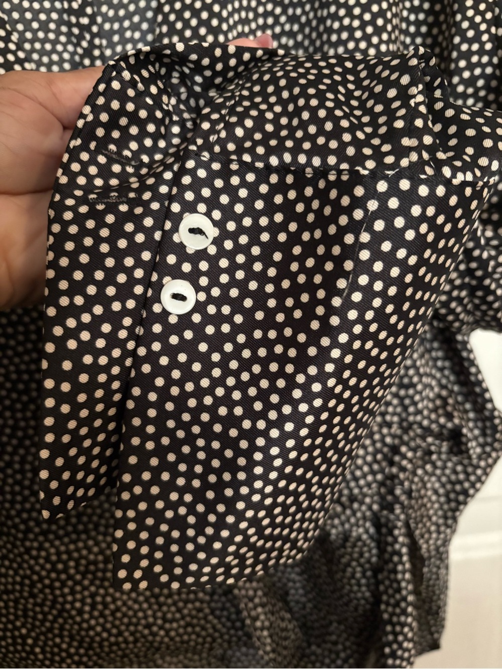 Zara Black & White Polka Dot Faux Wrap Blouse with Wide Cuff Sleeves - Picture 11 of 16